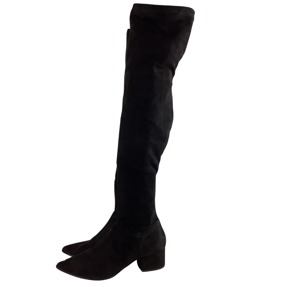 Steve Madden Black Suede Over The Knee Boots Pointed Toe Block Heel Women 8.5